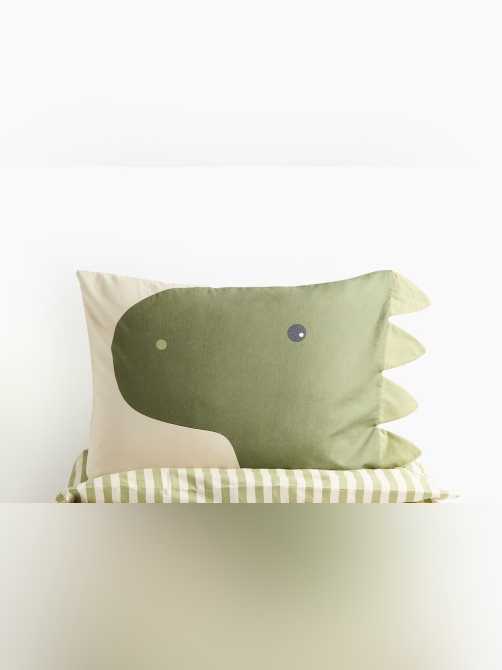 H&M Cotton Green Dinosaur Decorative Pillowcase Cover stripes beige Kids Boys